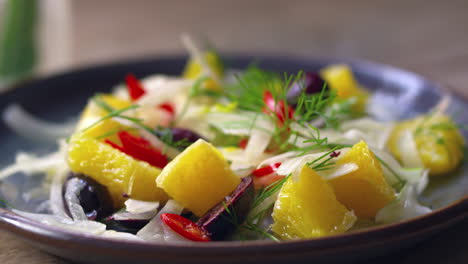 shaved fennel and orange salad, rack focus, close up