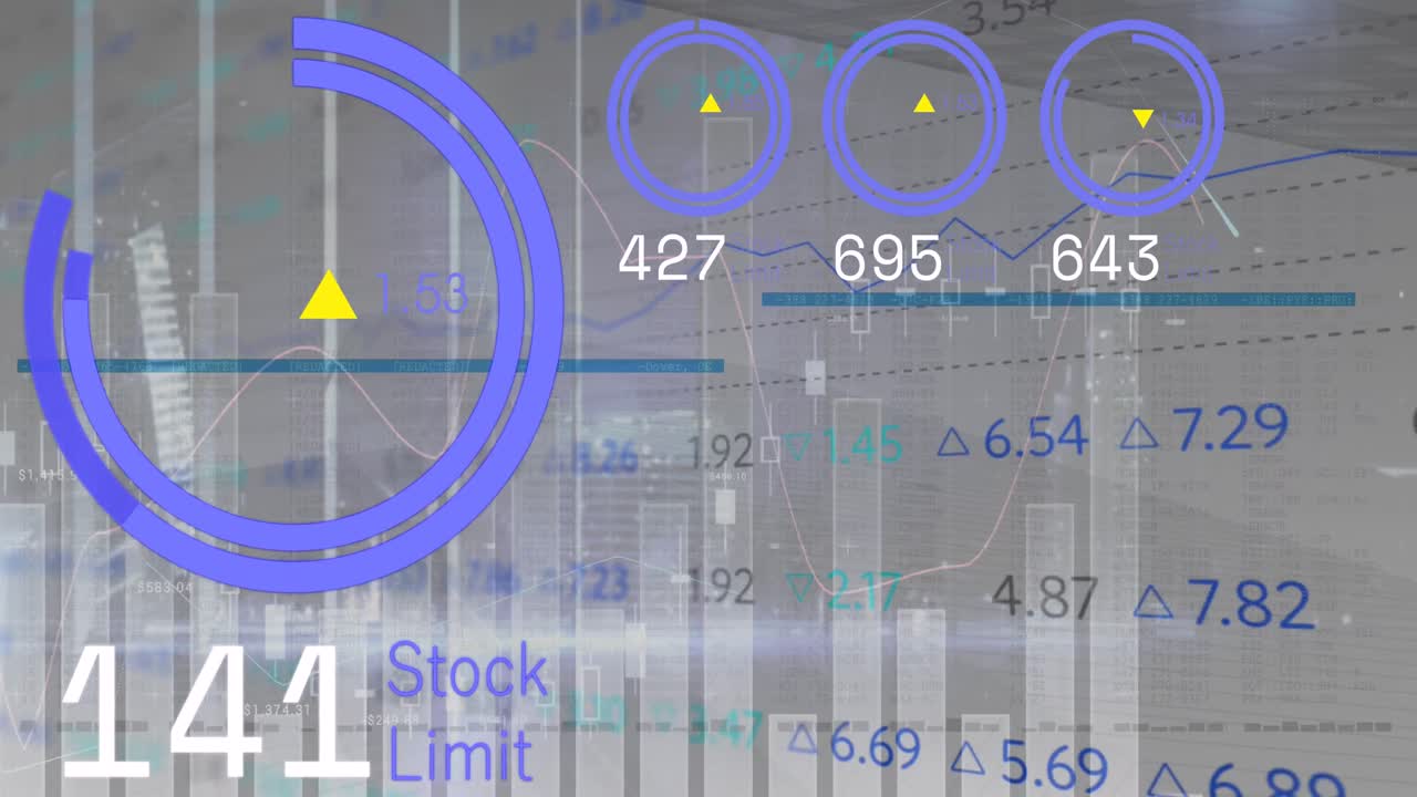 회색 배경에 대한 통계 및 주식 시장 데이터 처리의 애니메이션