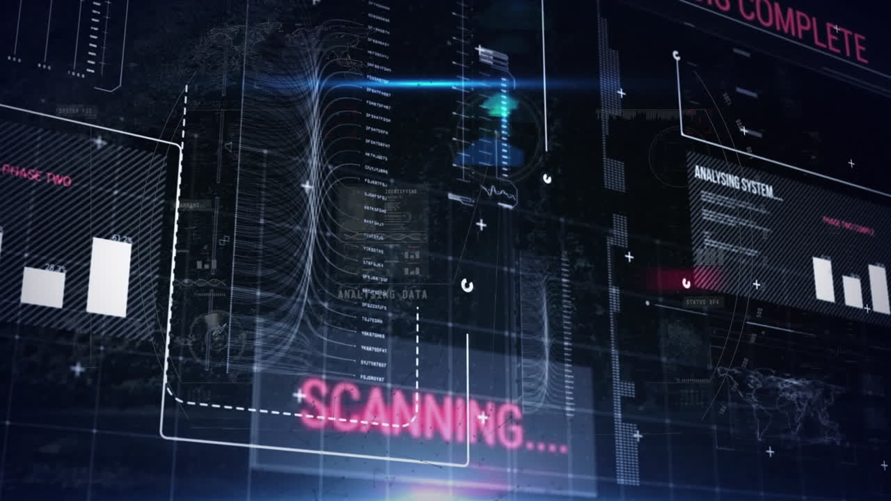 animación del sistema de seguridad sobre el procesamiento de datos en fondo oscuro