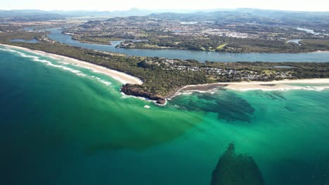 fingal headland and tasman sea in nsw, australia - aerial panoramic