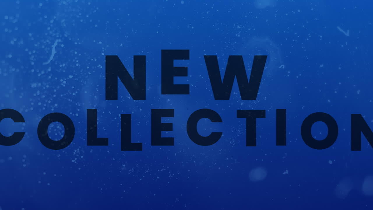 Animation of new collection text on blue background
