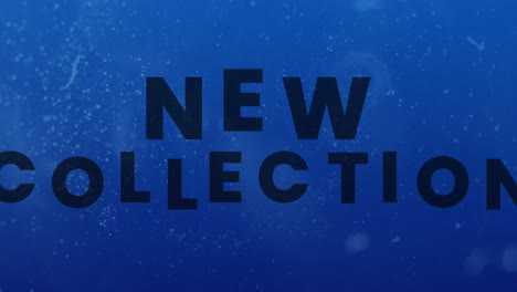 animatie van de tekst van de nieuwe collectie op blauwe achtergrond