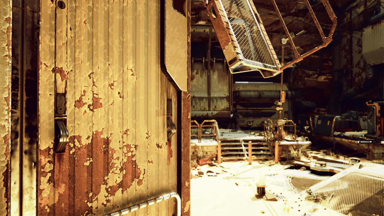 Rusty industrial space reveals forgotten machinery and aged structures
