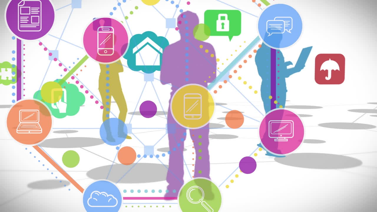 animación de la red de conexiones con iconos sobre personas digitales