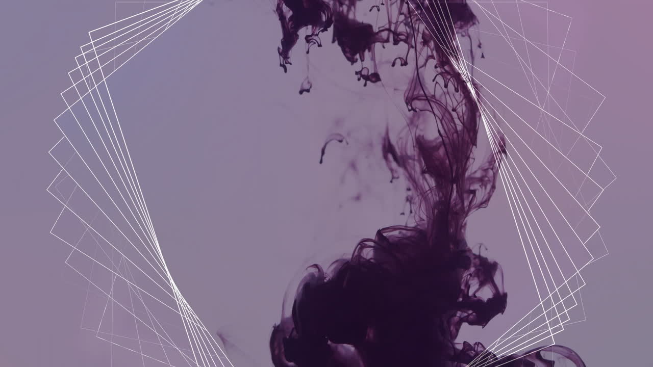 Animation of 3d white network structure over dark liquid moving on grey background