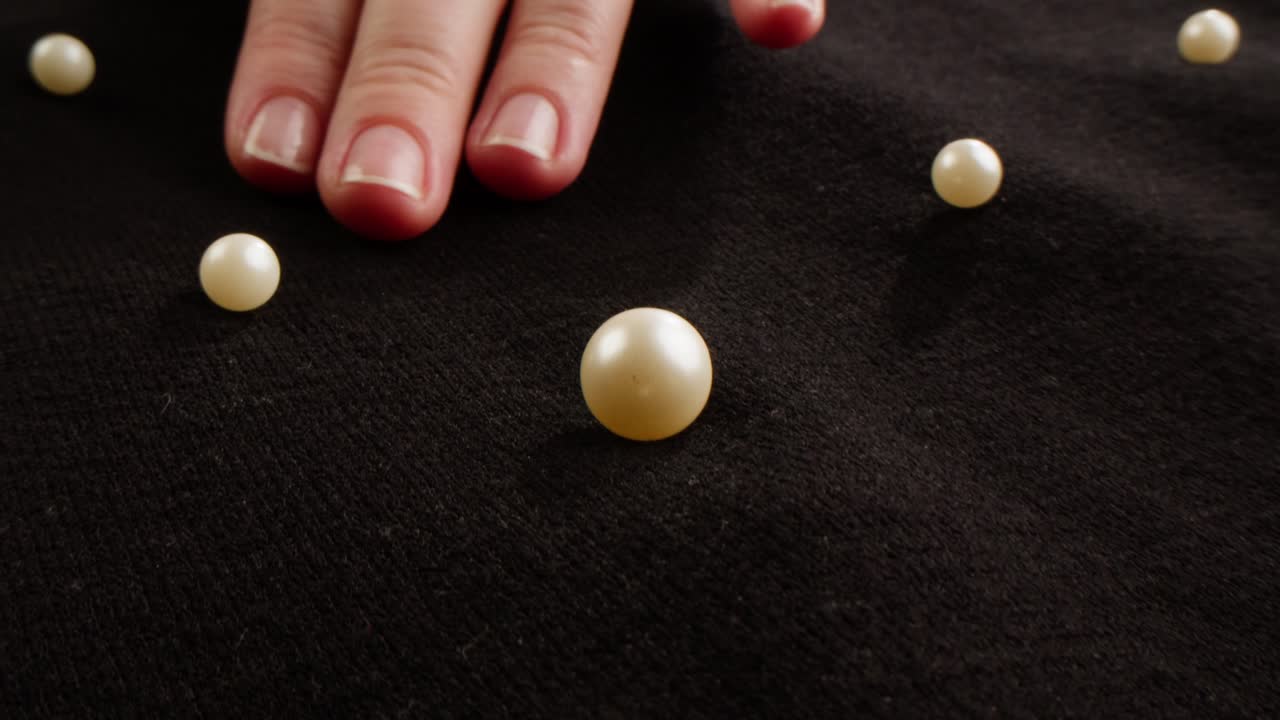 Pearls on Black Fabric with Hand