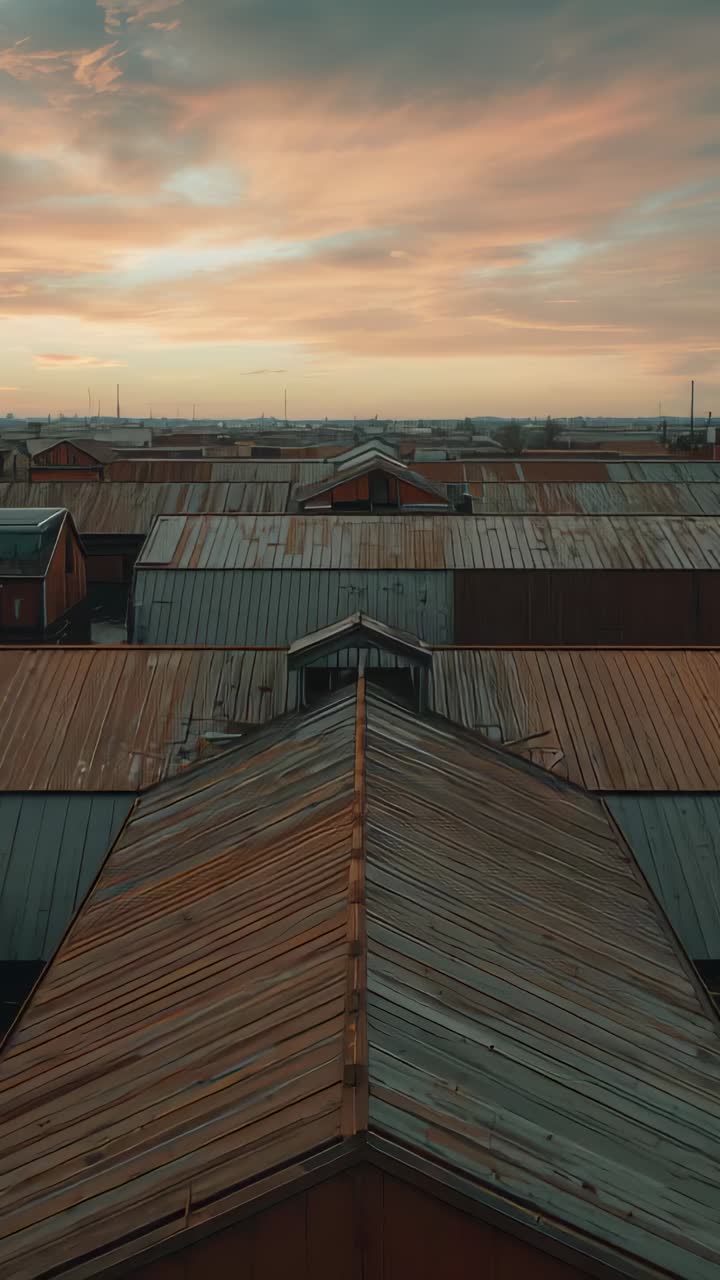 Vertical video: Pulling back, camera revealing roof ridge and dormer, showing roof rows to horizon