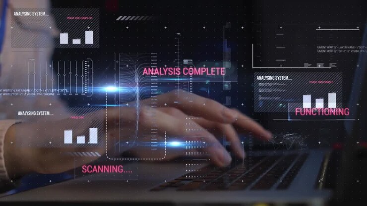 Animation of data over female it engineer using laptop by computer server