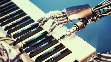 a robotic hand is playing a piano keyboard