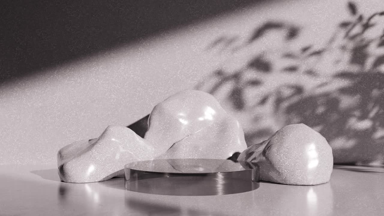 Modern Minimalist Product Display with Stone Podium and Shadow Play