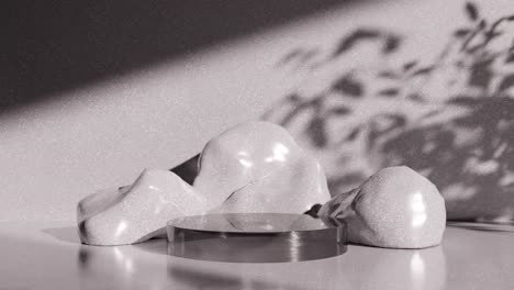 modern minimalist product display with stone podium and shadow play