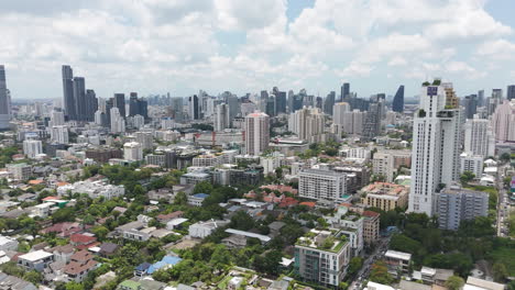 phrom phong district in bangkok, thailand - aerial drone shot