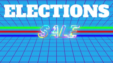 animation of elections text over sale text and lines on blue background
