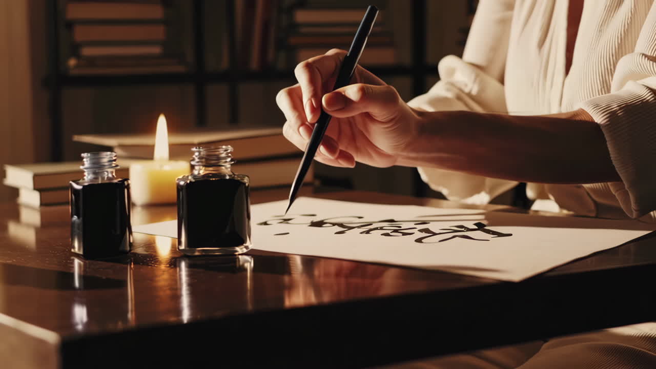 mujer practicando la caligrafía