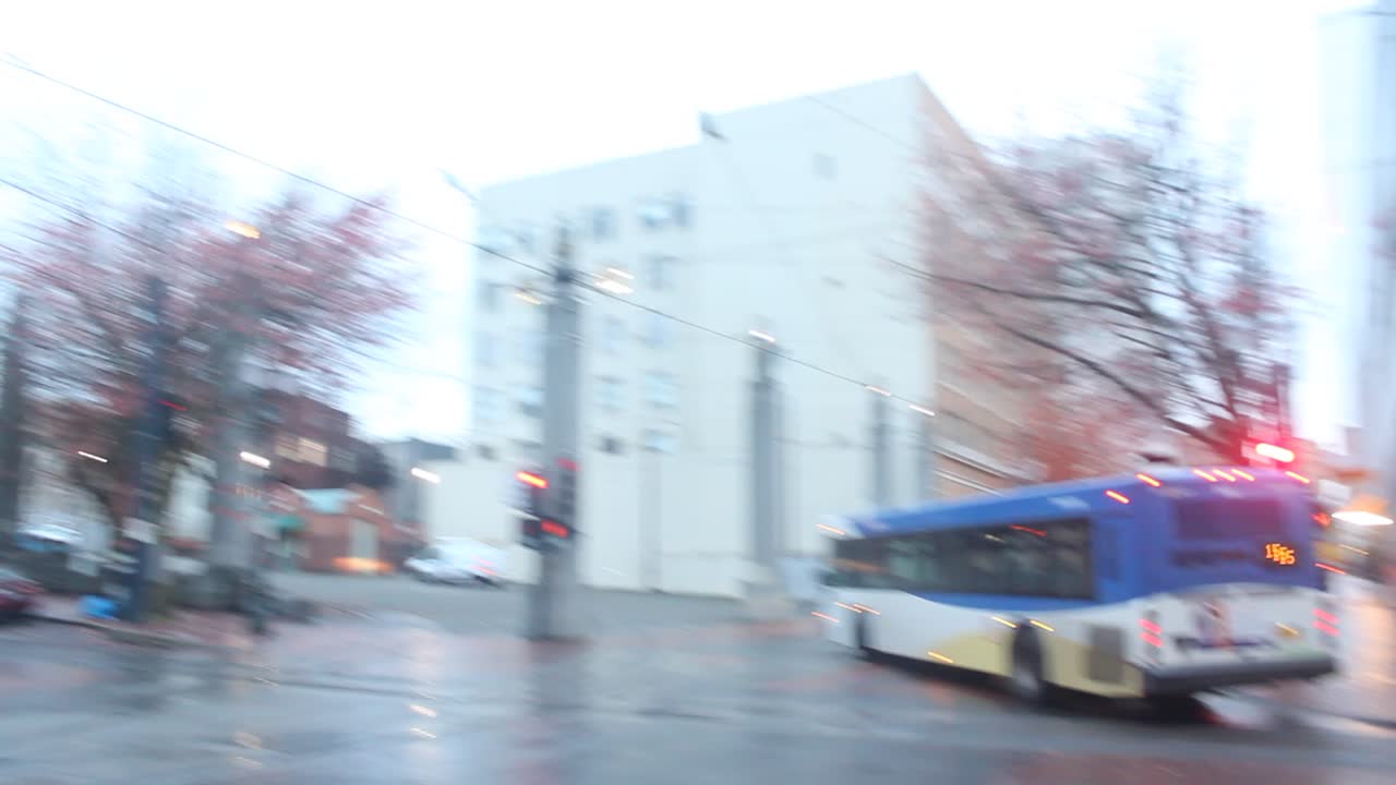 시내 도시 거리를 켜는 버스