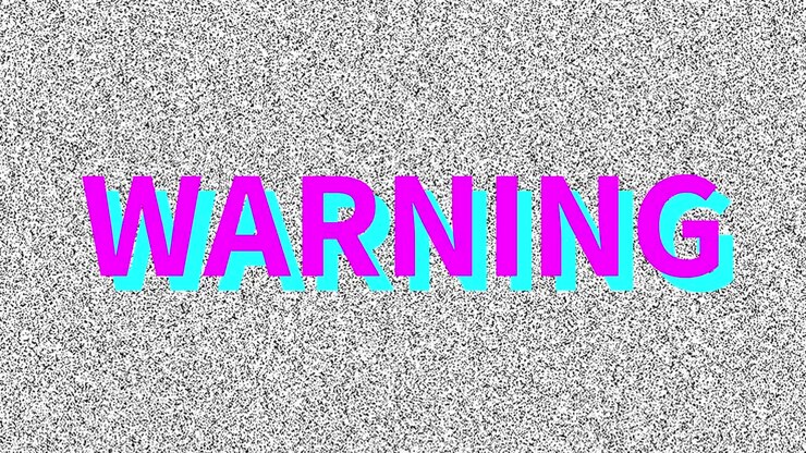 Warning. Word about problem on noisy old screen. Looping VHS interference. Vintage animated background. 4K video footage