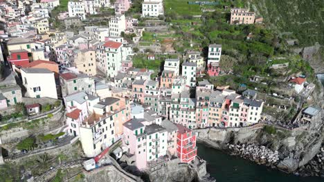 riomaggiore cinque terre italy aerial closeups of the town right on the ocean