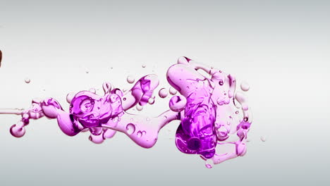 transparent-purple,-pink,-violet-oil-bubbles-and-fluid-shapes-in-purified-water-on-a-white-gradient-background