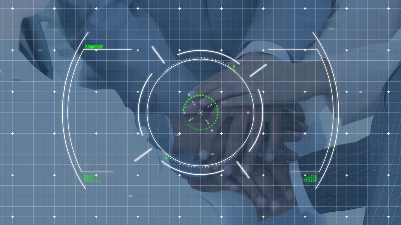 스 ⁇  스캐닝과 데이터 처리의 애니메이션 사업가들이 손을 쌓고 있습니다.