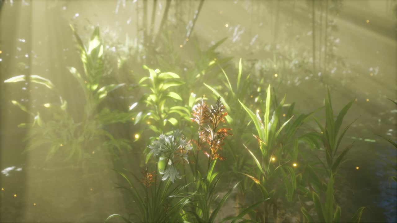 여름날 이른 아침 에 강 위 에 안개 가