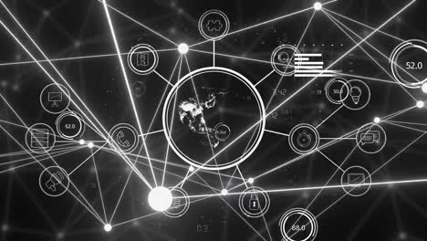 animation of statistics, globe with network of connections