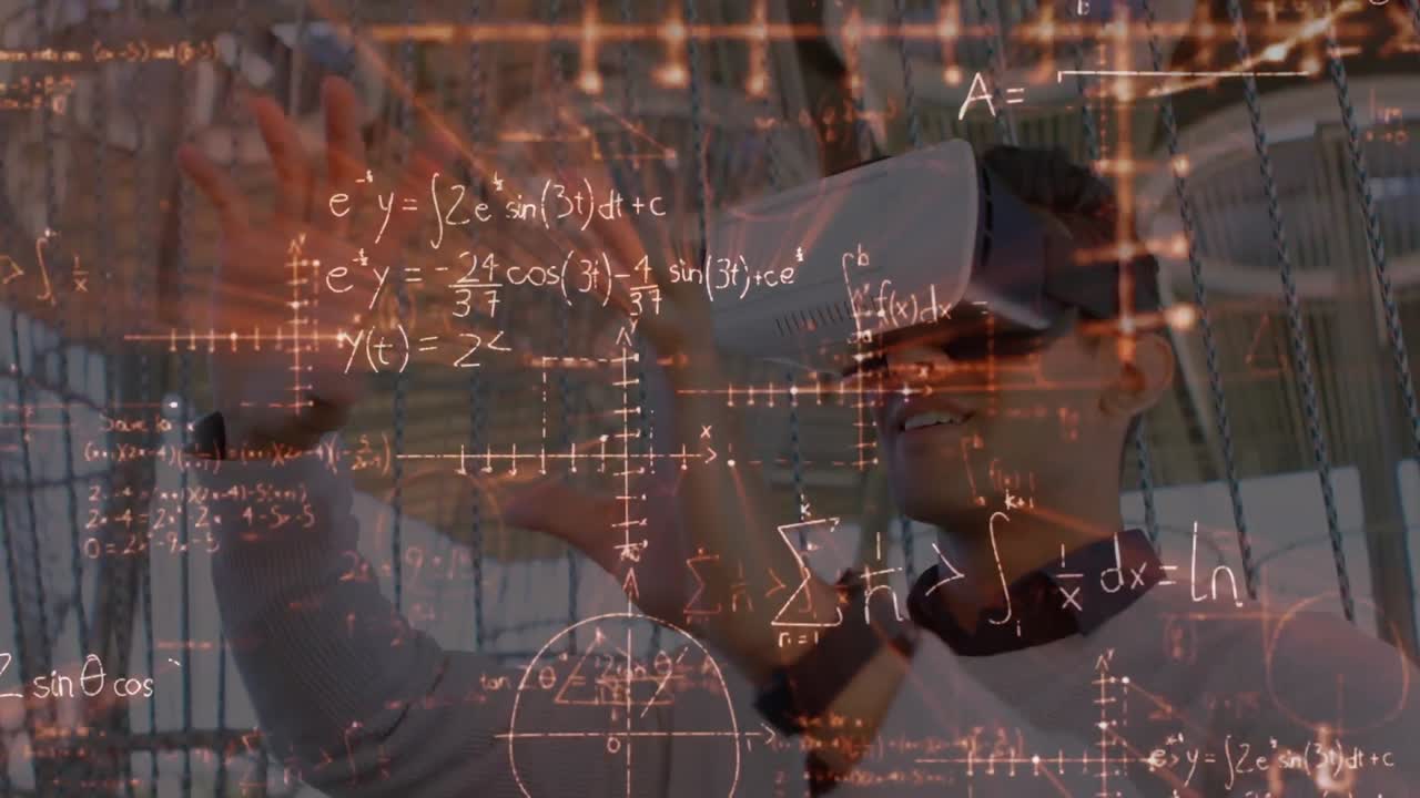 vr 헤드 ⁇ 을 사용하여 인간 위에 수학적 공식의 애니메이션