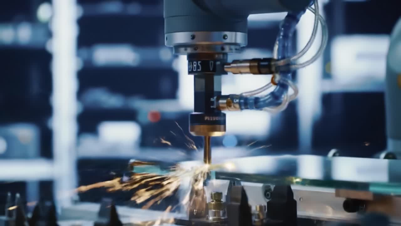 Precision Laser Cutting Process Showcased in Advanced Robotic System, Highlighting Technological Innovation and Efficiency in Modern Manufacturing Environments