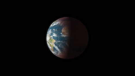 planet mars terraforming into earth. atmosphere and clouds forming with green land and oceans as barren world becomes full of life. 3d animation prores 4k.
