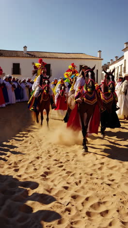 colorful equestrian parade with traditional attire