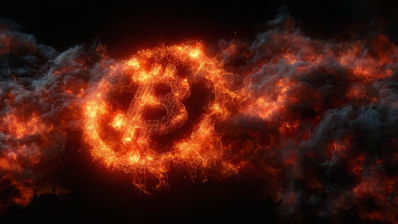 A Captivating Display of a Fiery Bitcoin Logo Surrounded by Ethereal Flames and Smoke, Symbolizing the Dynamic Nature of Cryptocurrency in the Digital Era