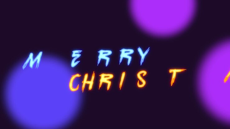 Merry Christmas text with neon circles on black gradient