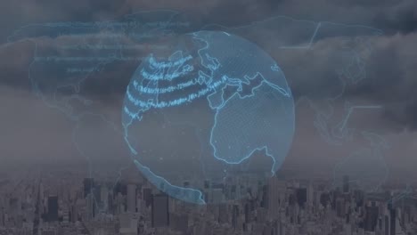 animación del globo girando sobre el paisaje urbano