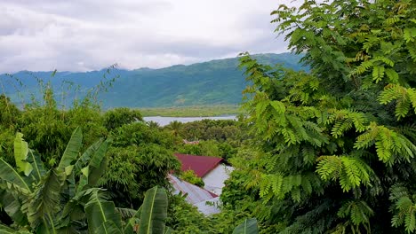 scenic landscape view of alor island covered with dense green trees and mountainous terrain in lesser sunda islands of east nusa tenggara, indonesia