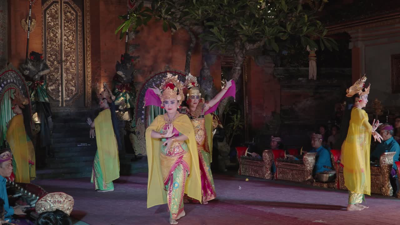 Women Performers Dancing Legong and Ramayana Traditional Dance Performance at Ubud Palace, Bali