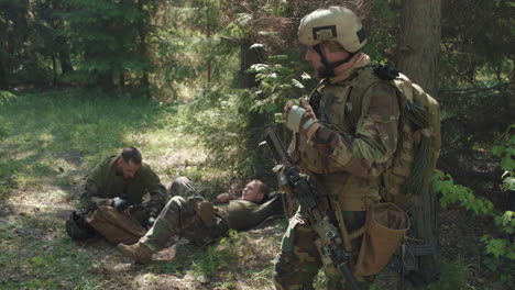 soldiers relaxing after military operation
