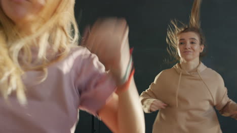 dynamic dance performance by two young women