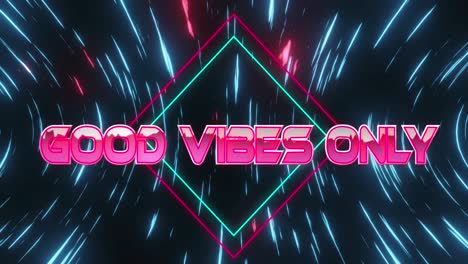 animation of good vibes only text on rhombuses with circular pattern over black background