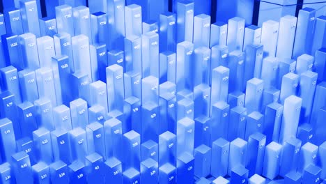 beautiful blue background for analytical programs with abstract infographics, statistical data. bars, counters and graph. 3d columns smoothly move up and down in loop. financial background