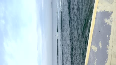 scroll to down view of the sea with surfers