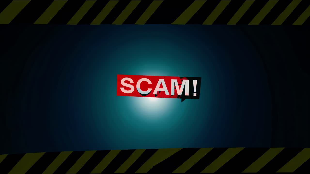 스캔 경고의 여섯 가지 변형, 위험 줄무와 다양한 배경에 빨간 글자로 스캔이라는 단어를 포함하는 음성 버블을 특징으로합니다.