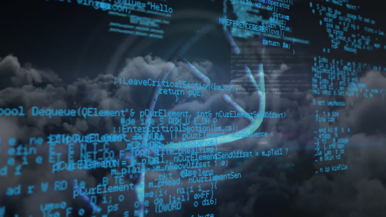 DNA strand and binary coding animating, processing scientific data in digital format