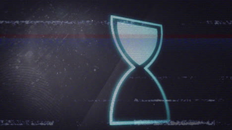 animation of glowing hourglass with static lines on dark background