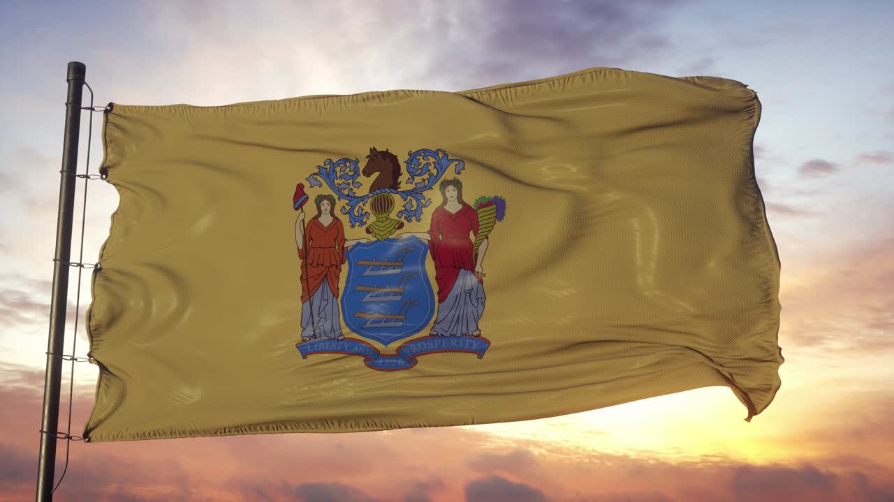 뉴저지 발이 바람에 흔들리고 해가 지는 깊은 아름다운 하늘을 배경으로