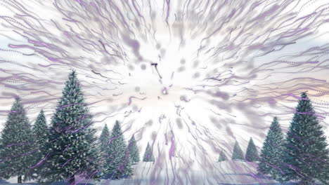 animación de fuegos artificiales sobre el paisaje de invierno