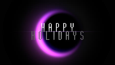texto de felices fiestas con luna morada en galaxia