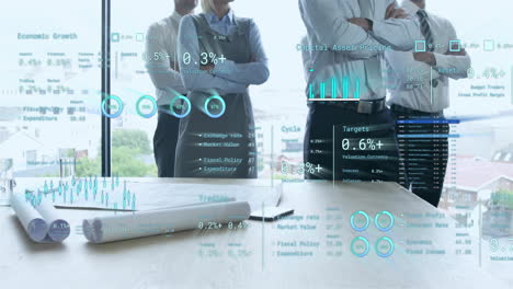 animation of data processing over diverse business people in office