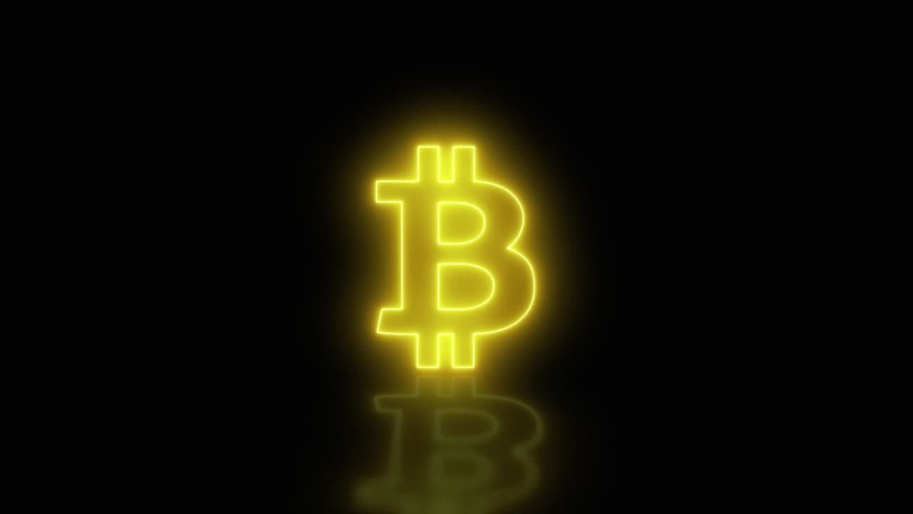 gráficos de movimiento de bucle de túnel de neón amarillo de bitcoin