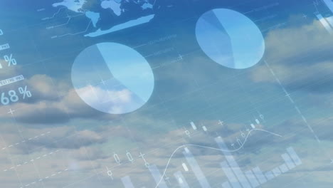 animación de las estadísticas y procesamiento de datos en el fondo de la nube