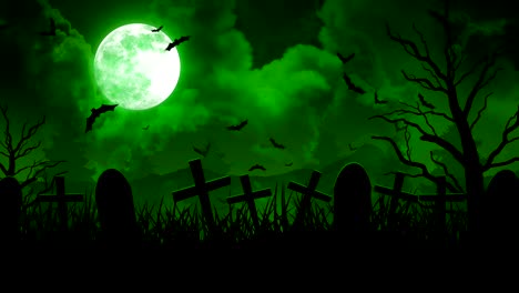 le cimetière d'halloween, la lune et les chauves-souris.