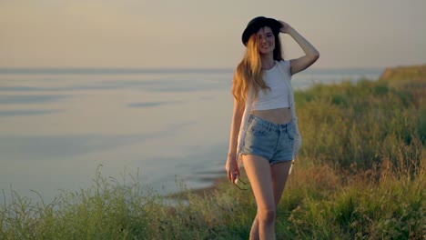 woman enjoying sunset by the river